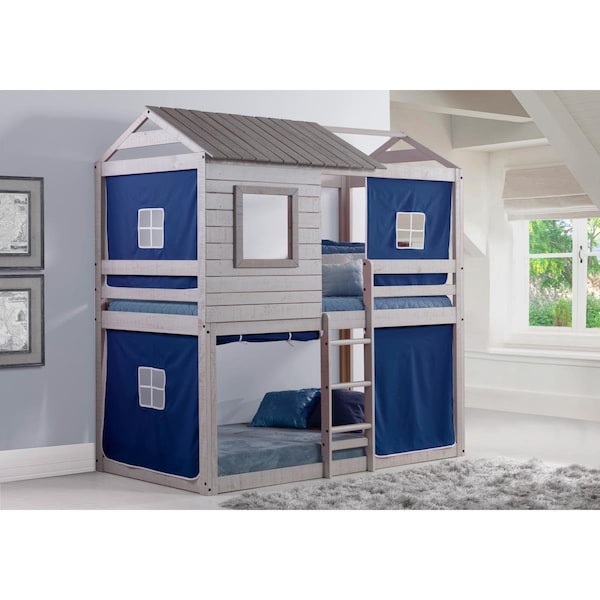 Donco Kids PD-1370TTLG-B Deer Blind Twin Over Twin Bunk Loft with Blue Tent - Light Gray PD_1370TTLG_B - main